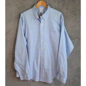 Brooks Brothers Original Polo Shirt Slim Fit Sz XXL Blue Glen Plaid Long Sleeve